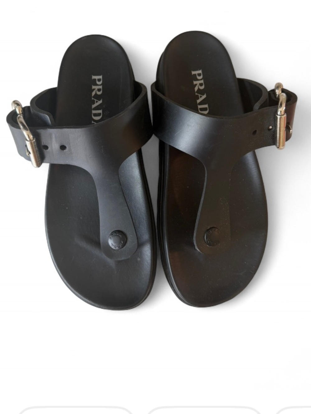 Prada Black Buckle Thong Sandals
